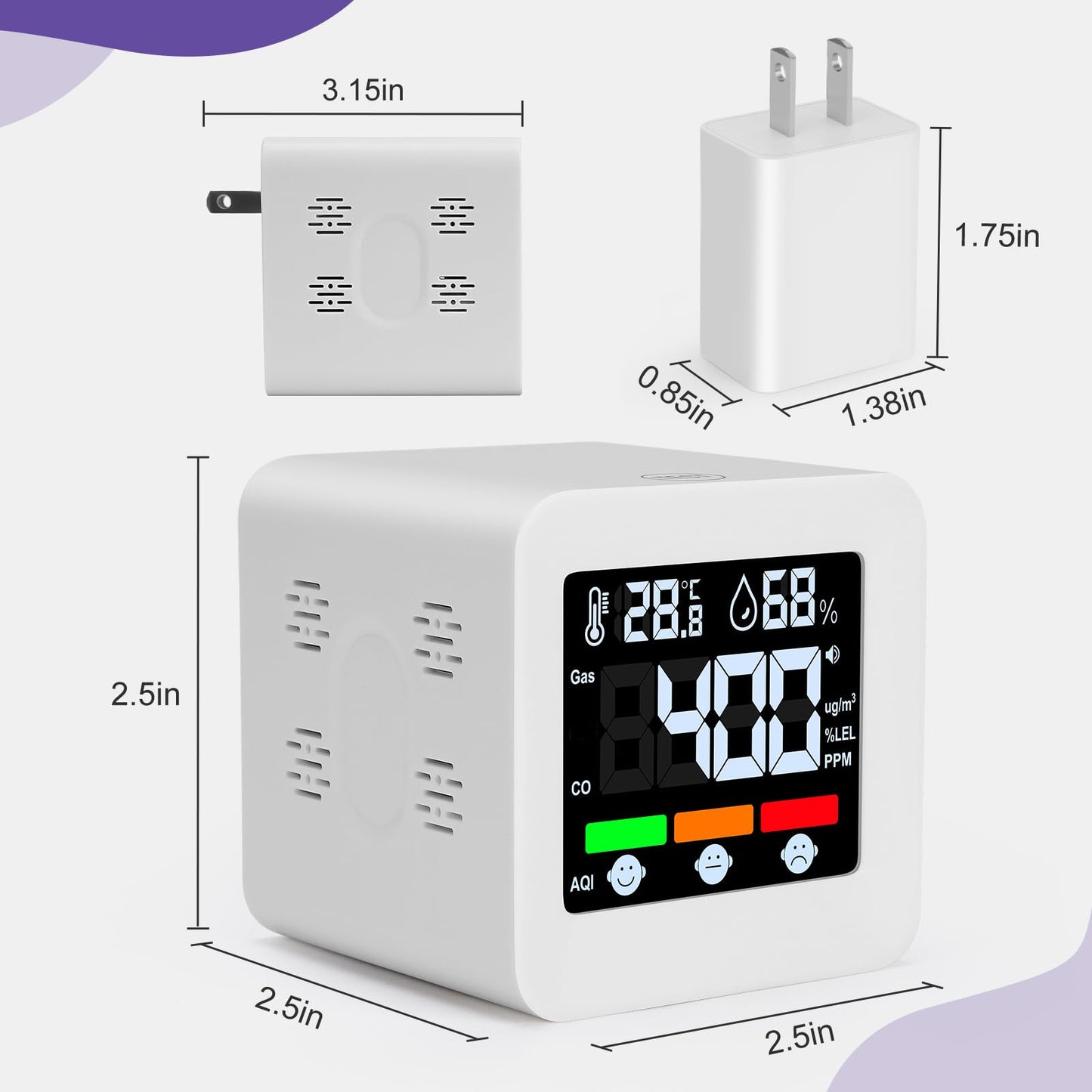 Plug-in 4-in-1 Gas & CO Detector with Temp/Humidity - Natural Gas, Propane & Methane Detector for Home, RV & Apartments (1, White-Voice Edition)