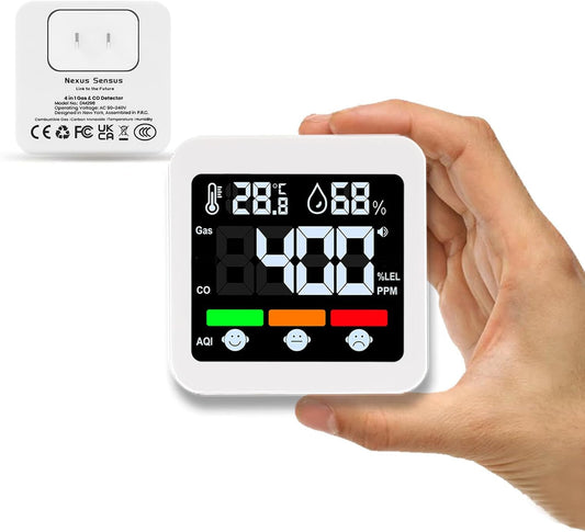 Plug-in 4-in-1 Gas & CO Detector with Temp/Humidity - Natural Gas, Propane & Methane Detector for Home, RV & Apartments (1, White-Voice Edition)