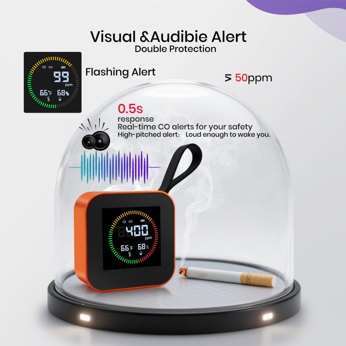 3-in-1 Portable Carbon Monoxide Detector for Travel – UL-Compliant CO Alarm with Temperature and Humidity Monitor, USB-C Rechargeable for RV, Hotel, Camping(1, Silver)