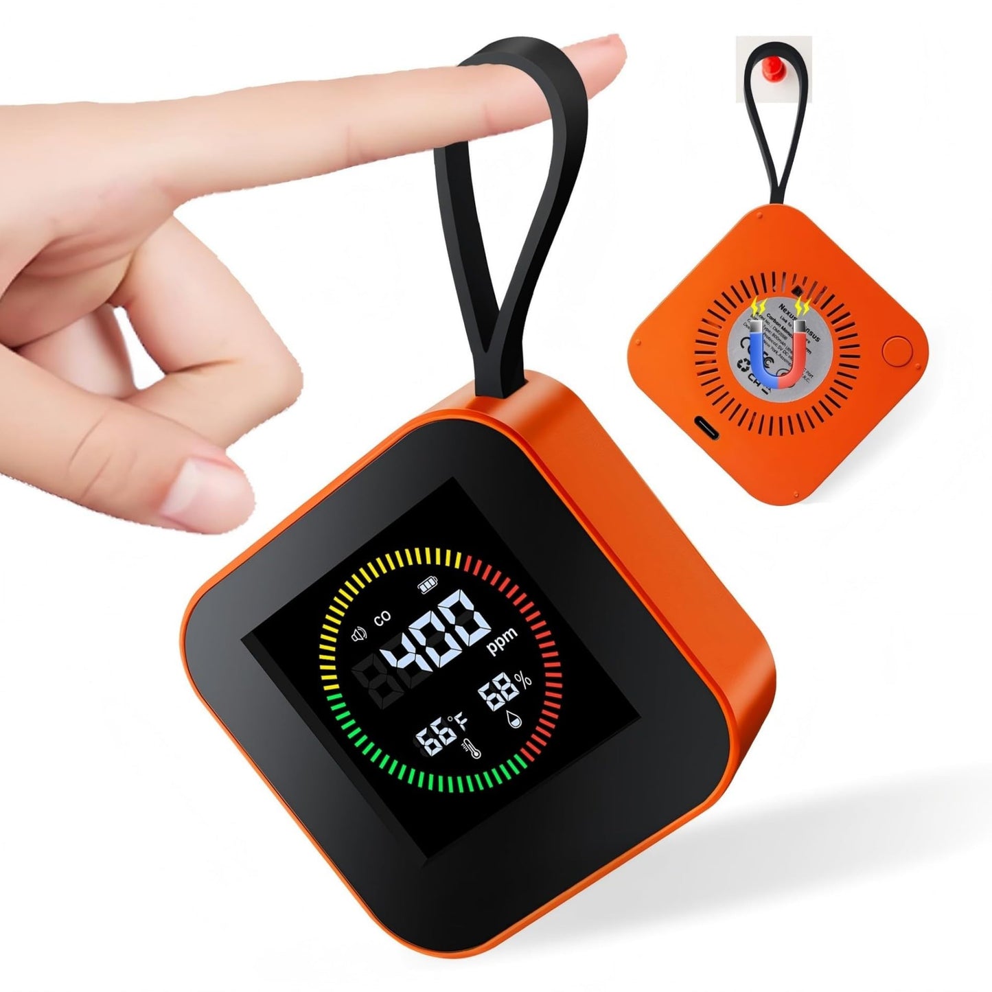 3-in-1 Portable Carbon Monoxide Detector for Travel – UL-Compliant CO Alarm with Temperature and Humidity Monitor, USB-C Rechargeable for RV, Hotel, Camping(1, Silver)